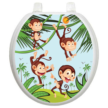 Monkey Business, Toilet Tattoos Seat Cover, Vinyl Lid Decal, Kids Bathroom, Round