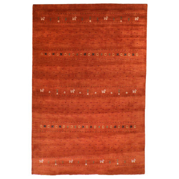 Hand Knotted Loom Wool Area Rug Contemporary Orange