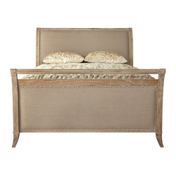 Addison Natural Queen Upholstered Bed with High Footboard - Sleigh Beds
