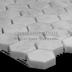 White Carrara Marble Italian Bianco Carrera 1" Hexagon Mosaic Tile Honed - Products