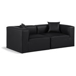 Meridian Furniture - Cube Upholstered Modular Sofa, Black, 2-Piece: 2 Corner Chair, Vegan Leather - Elevate your space with the luxurious Cube Vegan Leather Modular Sofa. This modular sofa exudes modern elegance, charm, and comfort making it a perfect addition to any contemporary living space. Its clean lines and cube shape are reminiscent of minimalist design, while the plush black vegan leather upholstery adds a touch of luxury and sophistication. The chair's versatile construction and geometric aesthetic seamlessly integrate into various design styles, from sleek living rooms to chic home offices, embodying the essence of modern design and creating a sense of order and tranquility in your space.