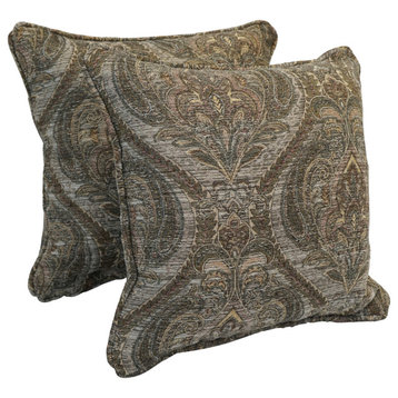 18" Double-Corded Jacquard Chenille Square Throw Pillows, Set of 2, Gray Damask