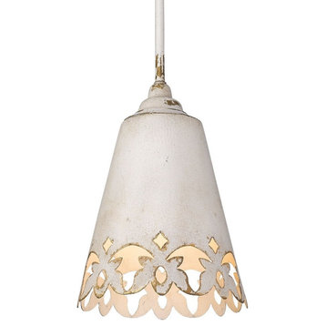 Rustic Elegance One Light Small Pendant in Antique Ivory Carved Patterns in