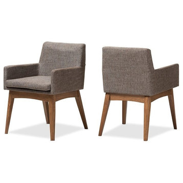 Nexus Modern Walnut Wood Finishing And Gravel Fabric Upholstered Arm Chair