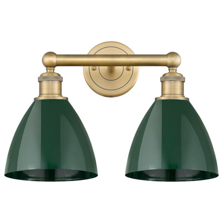 Plymouth Dome 2-Light 17" Bath Vanity Light, Brushed Brass Finish, Green Shade