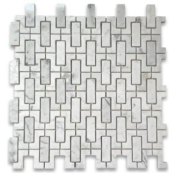 Carrera Marble Carrara Venato Fretwork Interlock Mosaic Tile Polished, 1 sheet