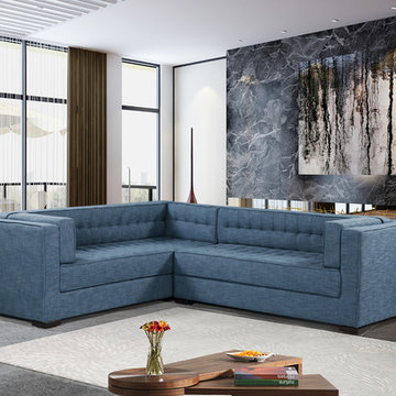 Chic Home Lorenzo Left Facing Sectional Sofa, Indigo Linen