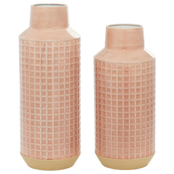 Contemporary Pink Metal Vase Set 54687