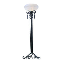 Paul Kiss Style Wrought Iron Floor Lamp with Alabaster Shade - Floor Lamps
