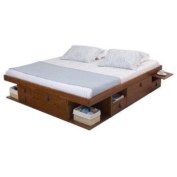 Memomad Bali Storage Platform Bed with Drawers (King Size, Caramel)