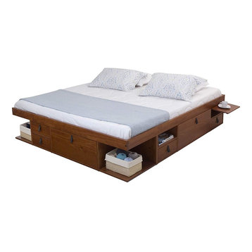 Memomad Bali Storage Platform Bed with Drawers (King Size, Caramel)