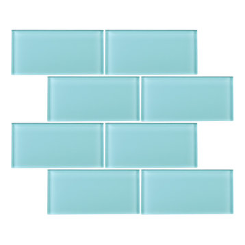 3"x6" Baker Glass Subway Tiles, Set of 8, Ocean Green