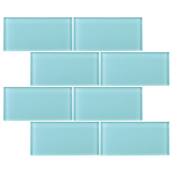 3"x6" Baker Glass Subway Tiles, Set of 8, Ocean Green