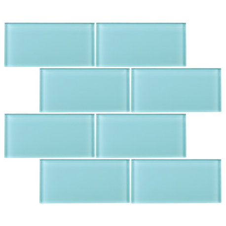 3"x6" Baker Glass Subway Tiles, Set of 8, Ocean Green