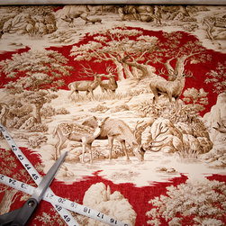 Deer fabric red toile woods nature woodland lodge - Fabric