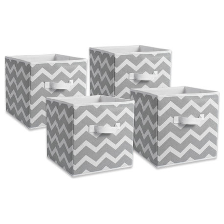 Nonwoven Polyester Cube Chevron Gray Square 11"x11"x11", Set Of 4