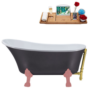 55" Streamline N355PNK-GLD Clawfoot Tub and Tray With External Drain