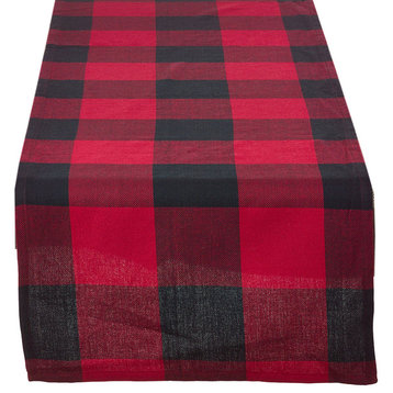 Plaid Design Cotton Table Runner, Red, 16"x72"