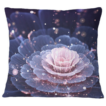 Fractal Flower Pink And Gray Floral Throw Pillow, 16"x16"