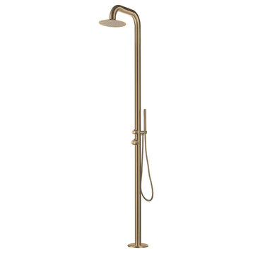 HEATGENE Stainless Steel Outdoor Shower with Handheld Showerhead, Brushed Gold