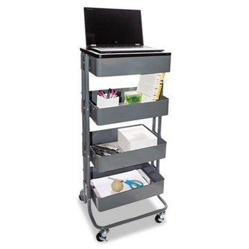 Multi-Use Storage Cart/Stand-Up Workstation, 13.9Wx11.75Dx18.5-39.5H, Gray