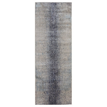 Oria Industrial Abstract Area Rug, Ivory/Blue, 2'10"x7'10"