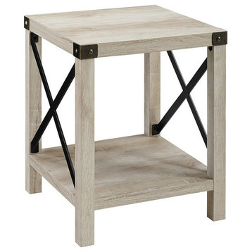 18 inch Metal X Wood Side Table in White Oak