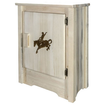 Montana Woodworks Homestead Wood Accent Cabinet with Bronc Design in Natural