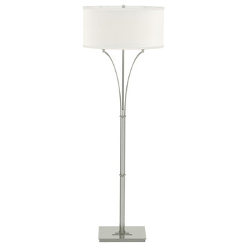 Contemporary Formae Floor Lamp, Sterling, Natural Anna Shade