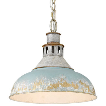 Kinsley Large Pendant, Aged Galvanized Steel With Antique Teal Shade