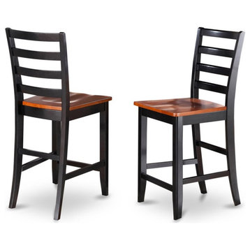 East West Furniture Fairwind 11" Wood Bar Stools in Black/Cherry (Set of 2)