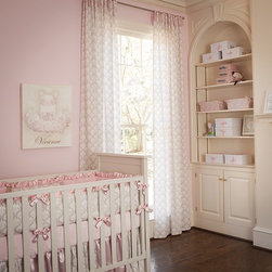 Pink and Taupe Damask Drapes - Nursery Decor