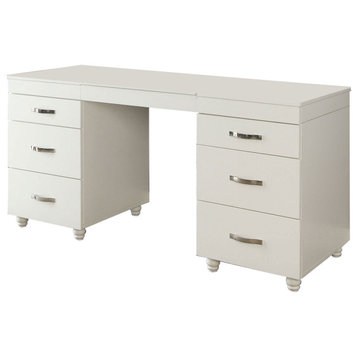Benzara BM207408 6 Drawer Vanity Desk with Lift Top Mirror, White