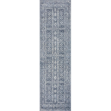 Ellery Traditional Persian Blue Runner Rug, 2' x 7'