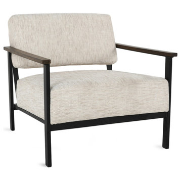 Wide Iron Oak Linen Arm Chair
