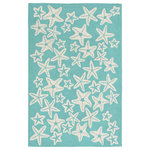 Liora Manne - Capri Starfish Indoor/Outdoor Rug, Aqua, 5'x7'6" - This hand-hooked area rug features an aqua blue background accented with stylized starfish outlined in white. Simple, tropical and fun, this design will effortlessly compliment any space inside or outside your home. Made in China from a polyester acrylic blend, the Capri Collection is hand tufted to create bright multi-toned detailed designs with a high-quality finish. The material is flatwoven, weather resistant and treated for added fade resistant making this the perfect rug for indoor or outdoor placement. This soft, durable piece is ideal for your patio, sunroom and those high traffic areas such as your entryway, kitchen, dining room and living room. A fresh take on nautical style, these area rugs range in style from coastal to tropical motifs that beautifully accent your home decor. Limiting exposure to rain, moisture and direct sun will prolong rug life.