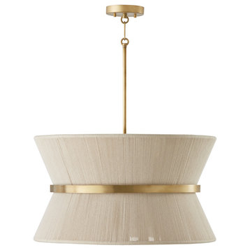 Cecilia Eight Light Pendant, Bleached Natural Rope and Patinaed Brass