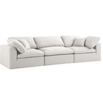 Meridian Furniture - Serene Linen Textured Fabric Deluxe Comfort 3-Piece Modular Sofa, Cream - There's lots to love about the Serene linen textured deluxe cloud-like comfort modular collection, and this piece is not an exception. The soft cream linen textured fabric is cozy and sleek to the touch while the overstuffed down/feather cushions provide gentle support so you can relax and unwind like a VIP. Customize your seating with this modular set by adding the pieces you like most. Latches under each piece make it easy to snap them into position for a look that's modern yet welcoming.