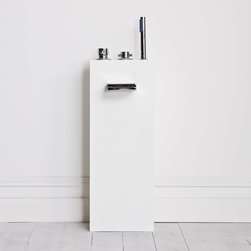 LUSSO STONE SQUARE TALL FREESTANDING STONE RESIN BATH FILLER COLUMN WITH WATERFA - Products