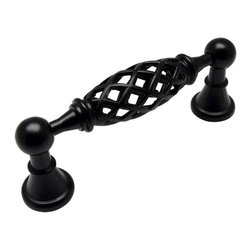Cosmas - Cosmas 1749-96FB Flat Black Birdcage Cabinet Pull - Cabinet And Drawer Handle Pulls