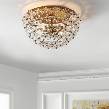 Isabelle 15.5" Metal and Acrylic Led Flush Mount, Antique Gold