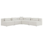Meridian Furniture - Cube Upholstered Modular Sectional, Cream, 5-Piece: 4 Armless Chair, 1 Corner Chair, Linen Texured Fabric - Treat yourself to some long overdue "me time" when you're seated on this Cube 5-Piece Modular Sectional. This beautiful modular unit is both eye-catching and elegant, features durable linen textured upholstery in a soft cream color that meshes well with nearly any existing color scheme. Pair this modular Sectional with other items in the same collection to create an unlimited number of combinations and enjoy the custom seating arrangement of your dreams. Latches underneath make it easy to attach pieces to one another.