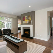 Fireplace with hearth and tv protection