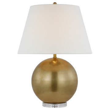 Balos Medium Table Lamp in Antique-Burnished Brass and Clear Glass with Linen Sh