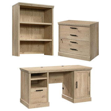 Home Square 3-Piece Set with Computer Desk Library Hutch & Lateral File Cabinet