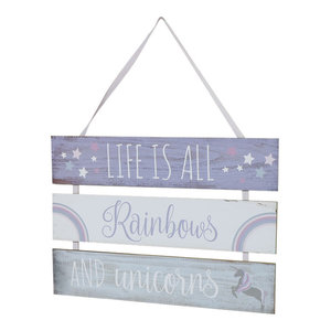 3 Tier Hanging Wooden Unicorn Plaque Sign ~ Life Is All Rainbows And Unicorns