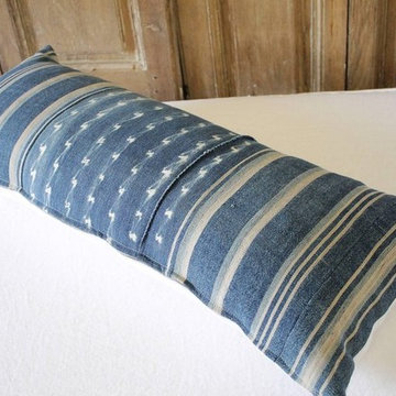 Antique Indigo Blue Batik Lumbar Pillow