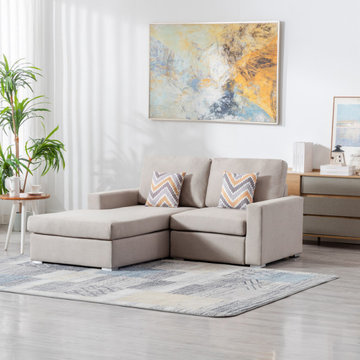 Nolan 67" Linen 2-Seater Reversible Sofa Chaise with Pillows and Interchangeable