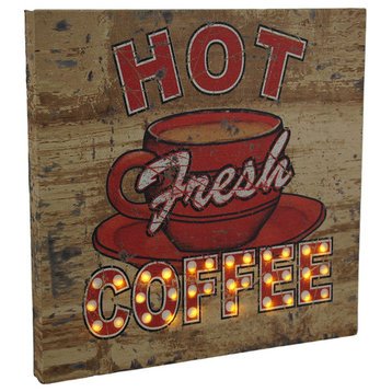 Hot Fresh LED Lighted Coffee Vintage Finish Canvas Wall Hanging