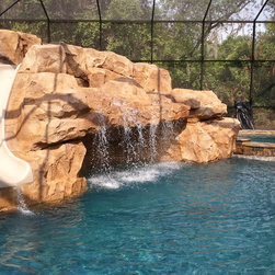 Large Carved Gunite Grotto with Slide - Aboveground Swimming Pools